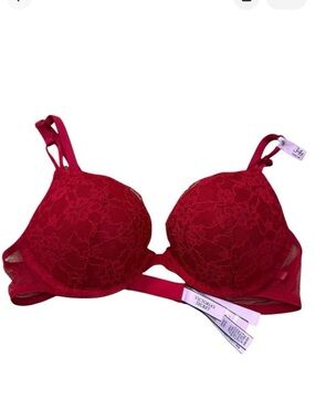 Victoria's Secret NWT Red Lace Push-Up Bra Size 34B